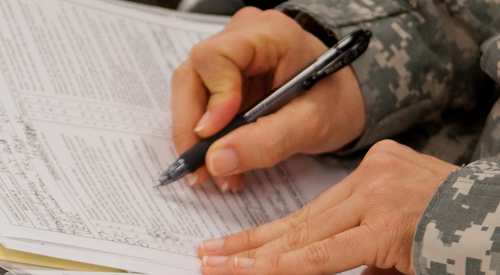 Servicemember completing a questionnaire